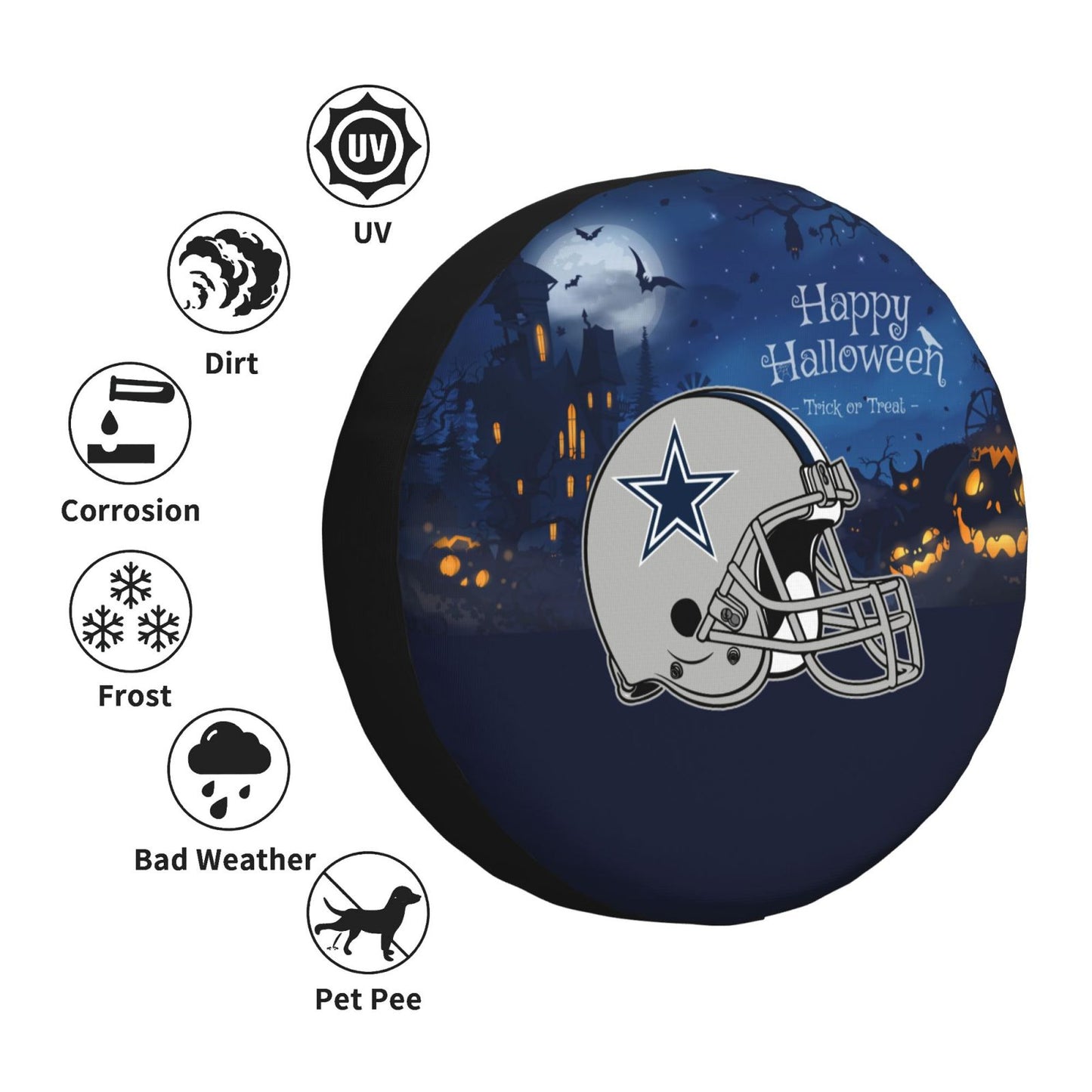 Dallas Cowboys printed car tire cover Happy Halloween printed tire dust cover