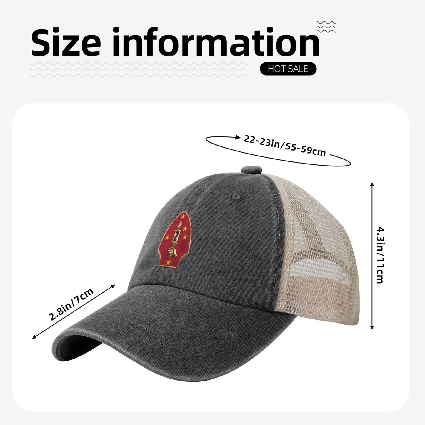 2nd MarDiv Printed unisex baseball cap adjustable grid baseball cap veteran gift