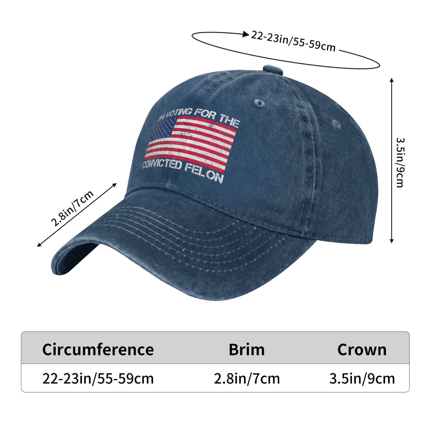Im Voting For The Convicted Felon Funny White Printing unisex baseball cap adjustable hats veteran gift