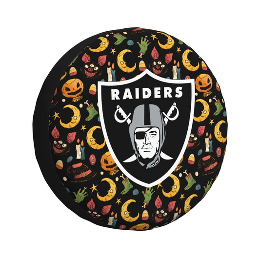 Las Vegas Raiders logo Halloween Pumpkin Moon Print Car Tire Cover Tire Dust Cover