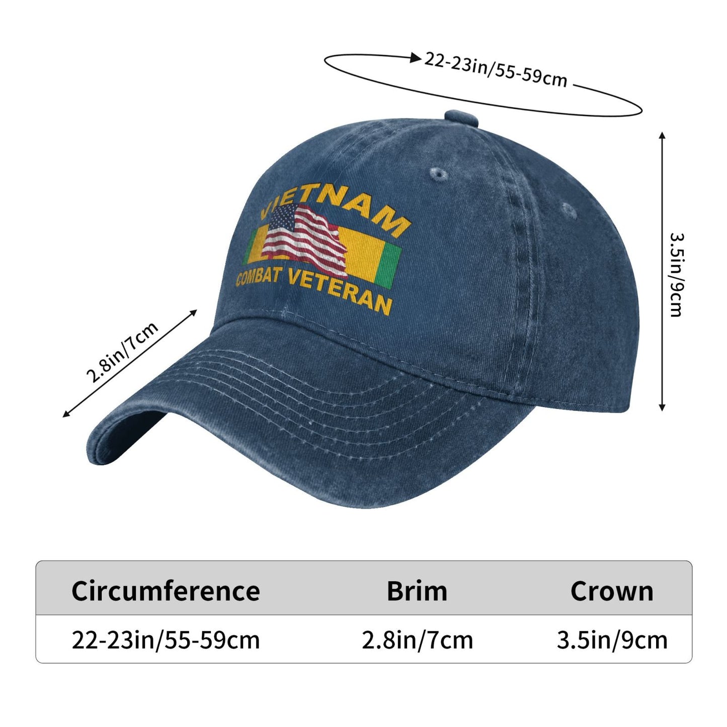 Vietnam Combat Veteran With Flag Printed unisex baseball cap adjustable cap outdoor sun hats trucker hat