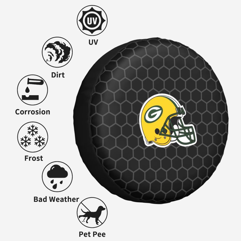 Green Bay Packers Grid printed car tire cover dustproof and waterproof tire cover