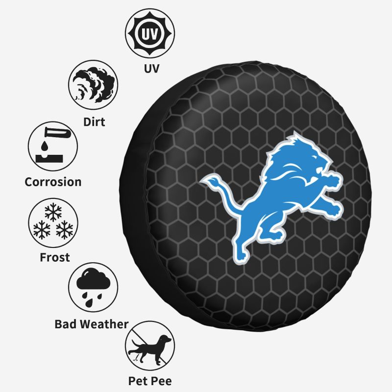 Detroit Lions 2 Grid printed car tire cover dustproof and waterproof tire cover