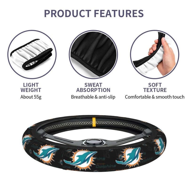Miami Dolphins Printed breathable elastic steering wheel protective cover
