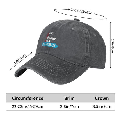 I Want My Country Back Reform UK Printed unisex baseball cap adjustable cap outdoor sun hats trucker hat