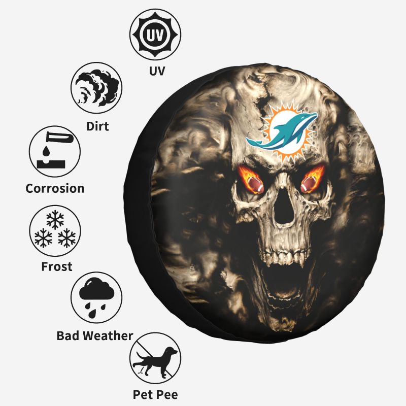 Miami Dolphins print Skull print car tire cover tire dust cover