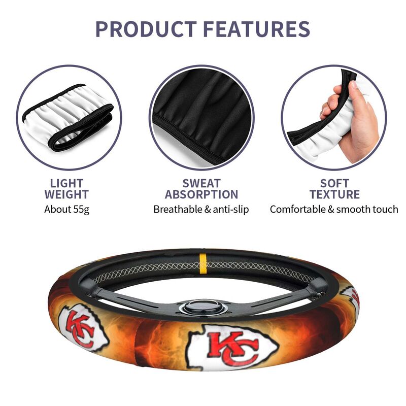 Kansas City Chiefs Printed breathable elastic steering wheel cover anti slip cover