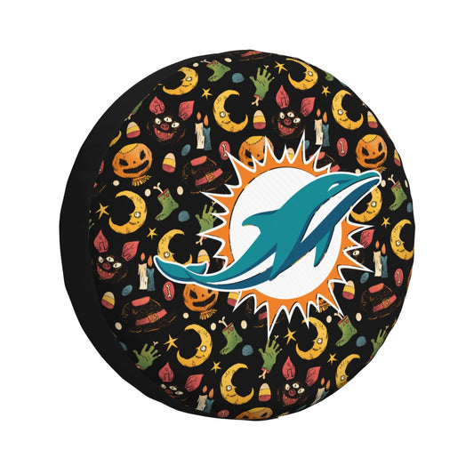 Miami Dolphins logo Halloween Pumpkin Moon Print Car Tire Cover Tire Dust Cover