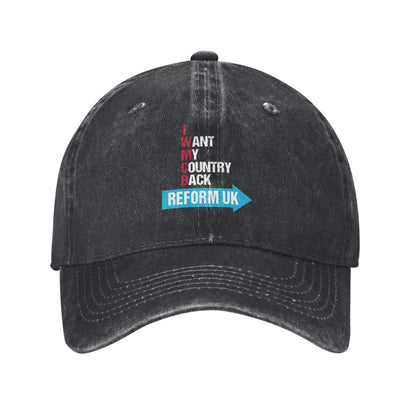 I Want My Country Back Reform UK Printed unisex baseball cap adjustable cap outdoor sun hats trucker hat