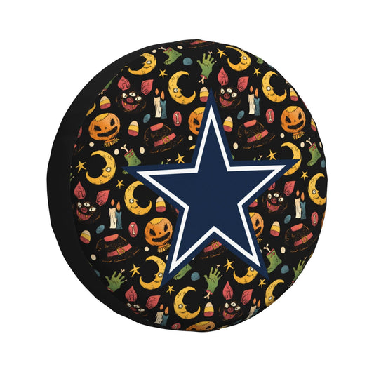 Dallas Cowboys logo Halloween Pumpkin Moon Print Car Tire Cover Tire Dust Cover