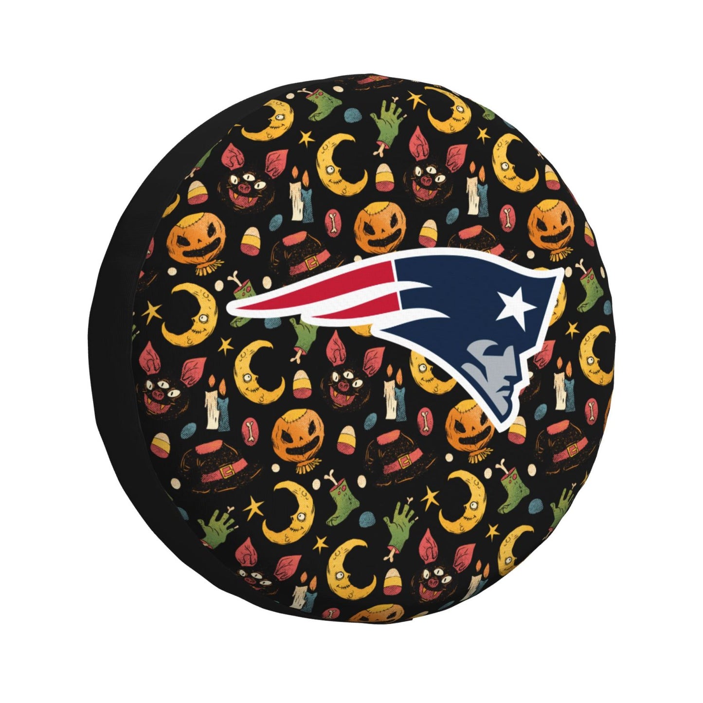 New England Patriots logo Halloween Pumpkin Moon Print Car Tire Cover Tire Dust Cover