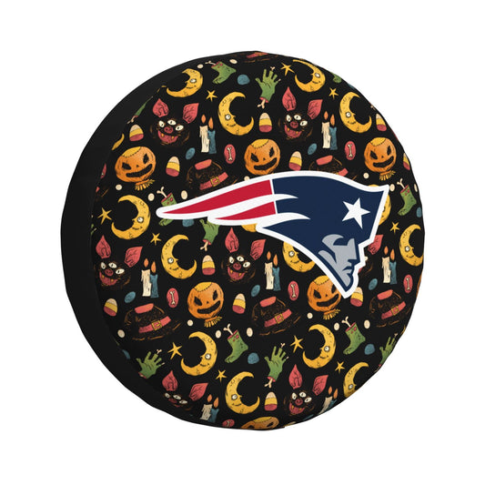 New England Patriots logo Halloween Pumpkin Moon Print Car Tire Cover Tire Dust Cover