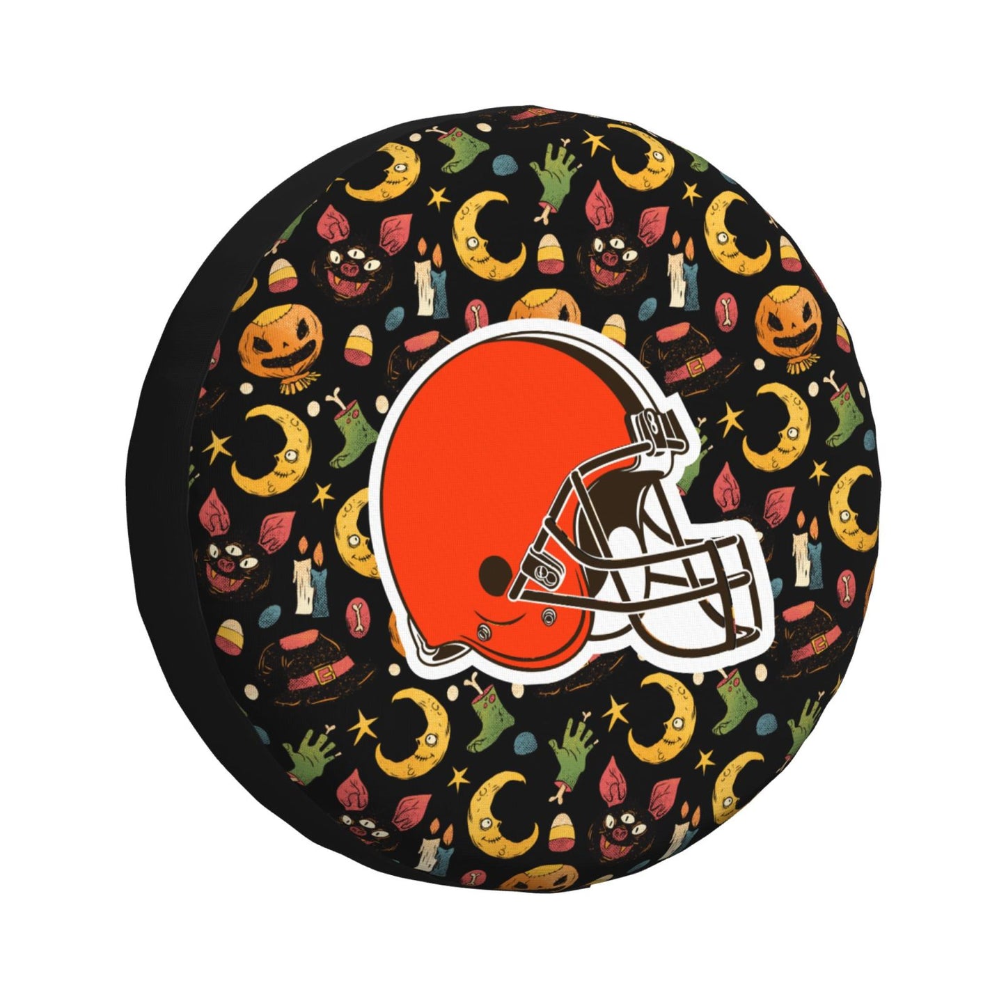 Cleveland Browns logo Halloween Pumpkin Moon Print Car Tire Cover Tire Dust Cover