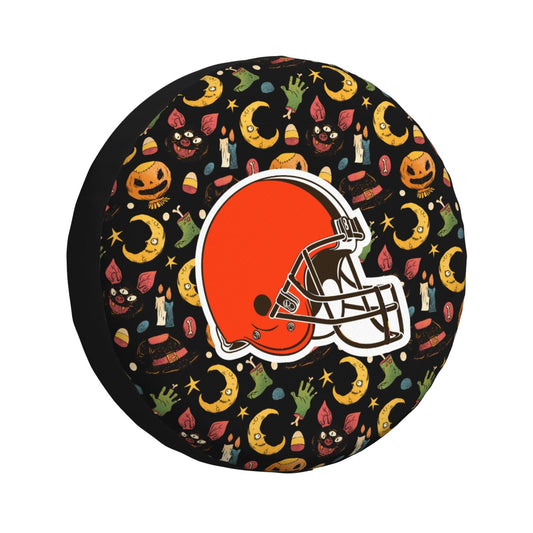 Cleveland Browns logo Halloween Pumpkin Moon Print Car Tire Cover Tire Dust Cover