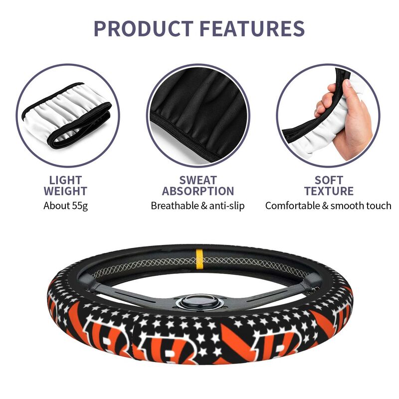 Cincinnati Bengals Printed breathable elastic steering wheel protective cover