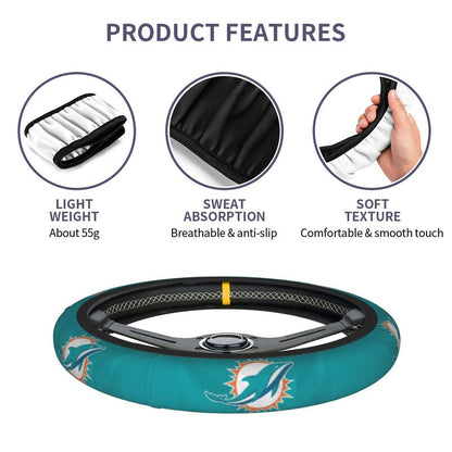 Miami Dolphins 2 Printed breathable elastic steering wheel anti slip cover