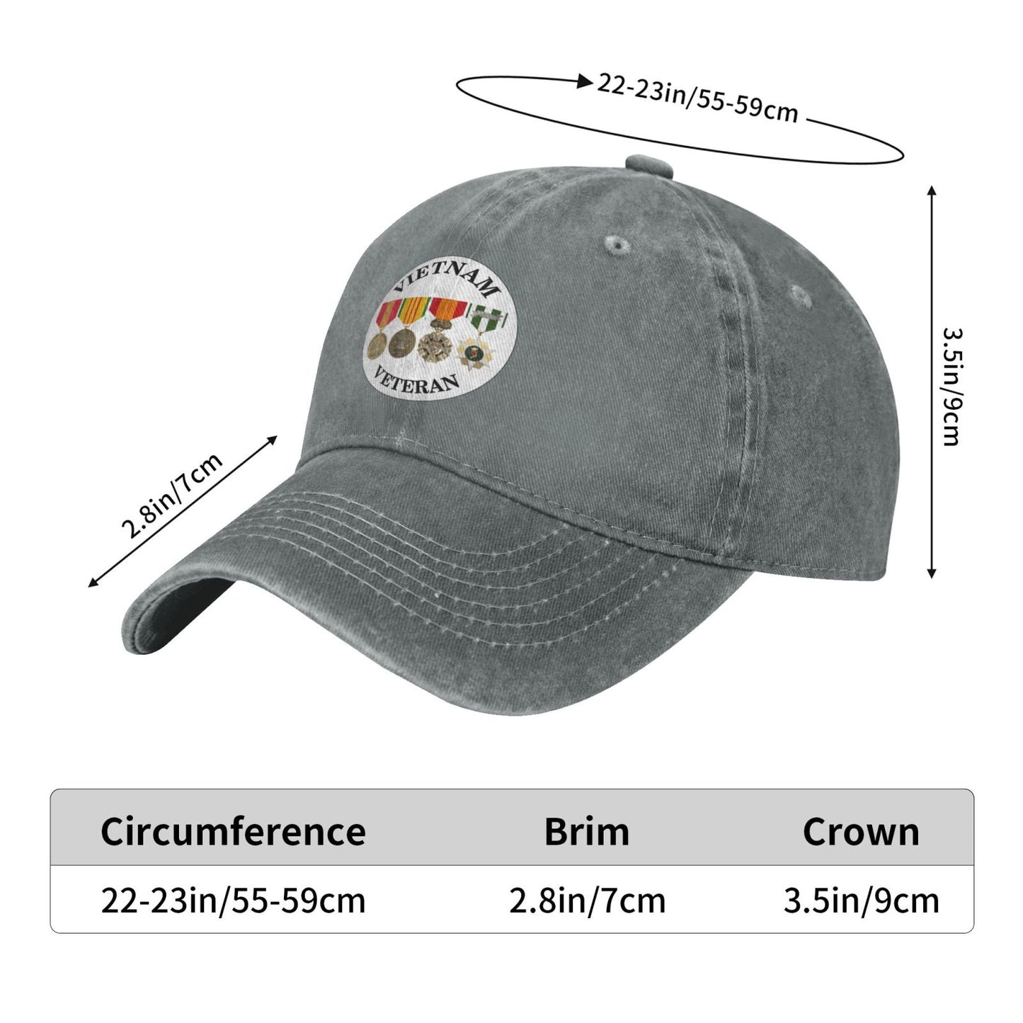 Army Vietnam Veteran Medals Printed unisex baseball cap adjustable cap outdoor sun hats trucker hat