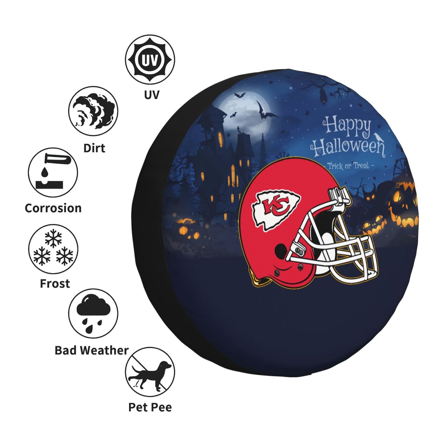 Kansas City Chiefs printed car tire cover Happy Halloween printed tire dust cover