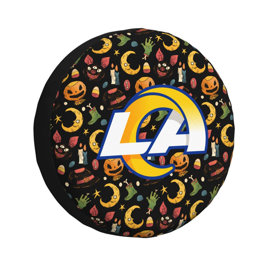 Los Angeles Rams Pumpkin Moon Halloween Printed Car Tire Cover Tire Dust Cover