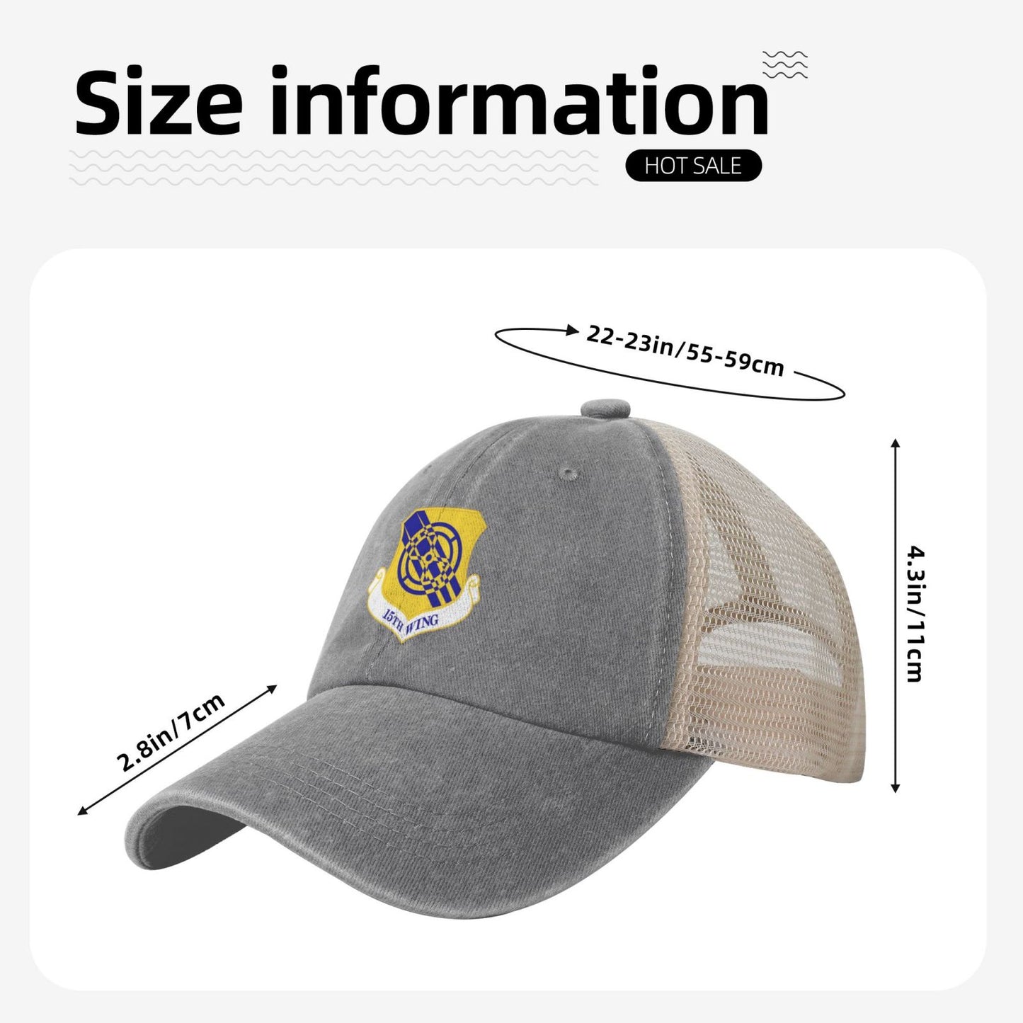 15th Wing Printed unisex baseball cap adjustable grid baseball cap veteran gift