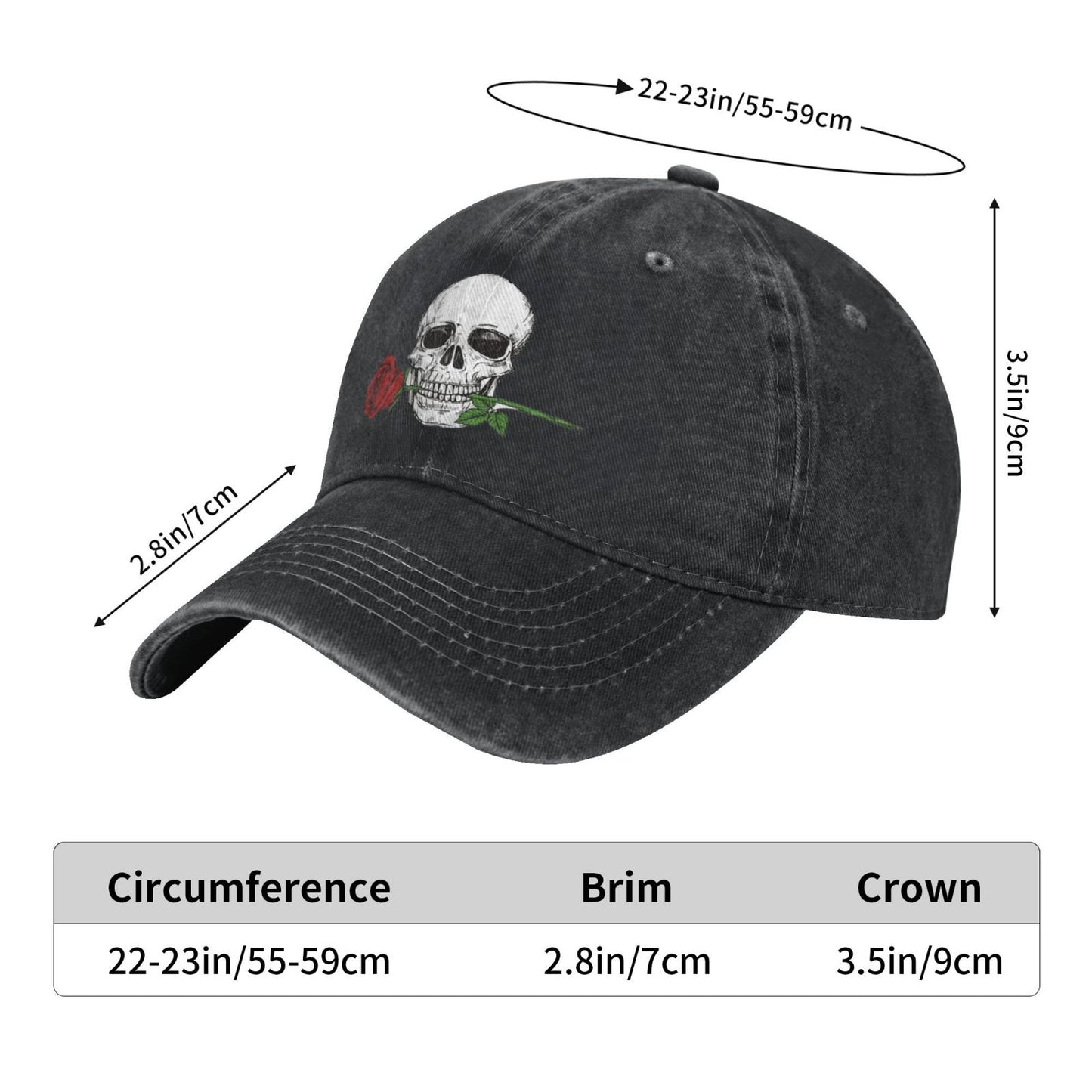 Skull Bite Rose Printed unisex baseball cap adjustable cap outdoor sun hats trucker hat