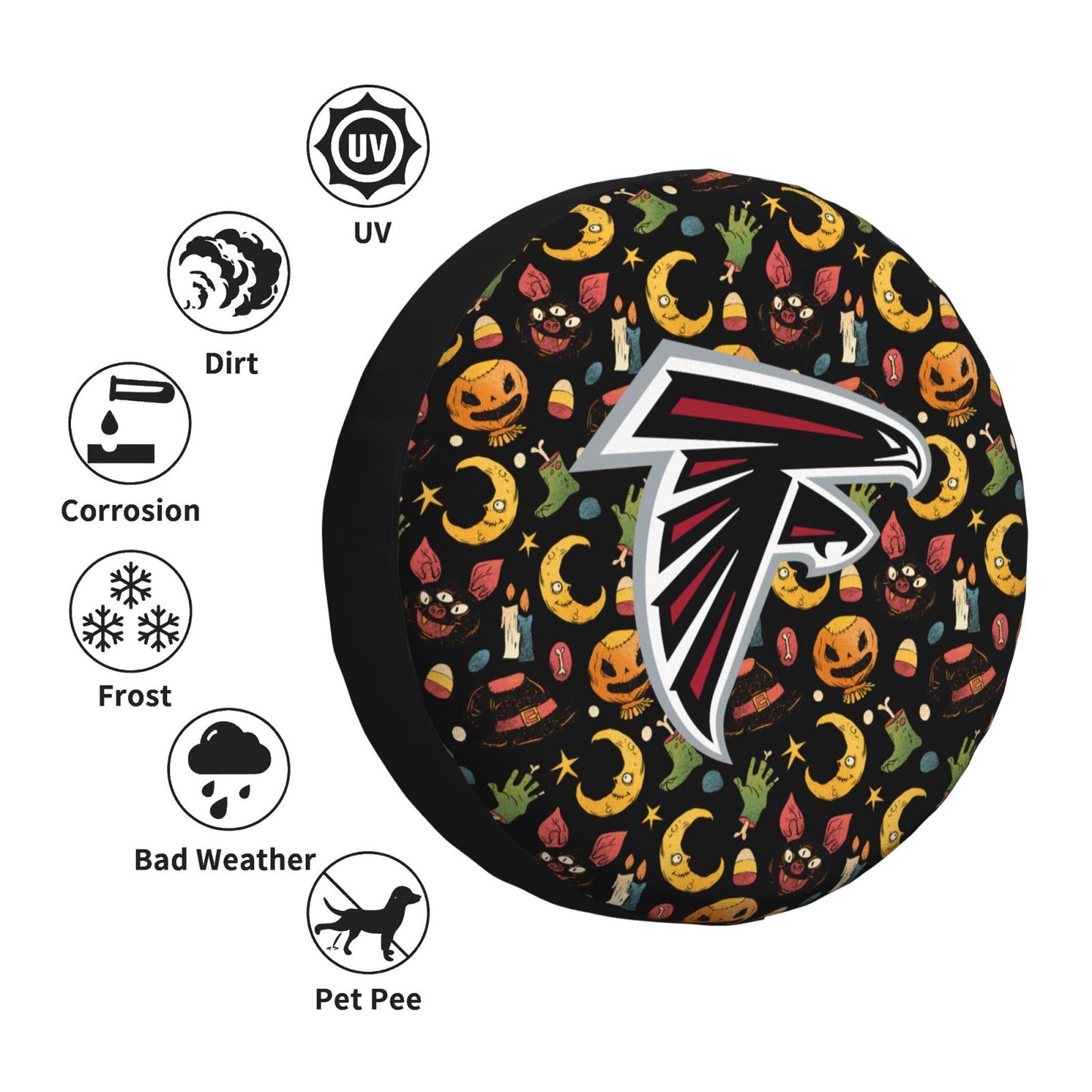 Atlanta Falcons logo Halloween Pumpkin Moon Print Car Tire Cover Tire Dust Cover