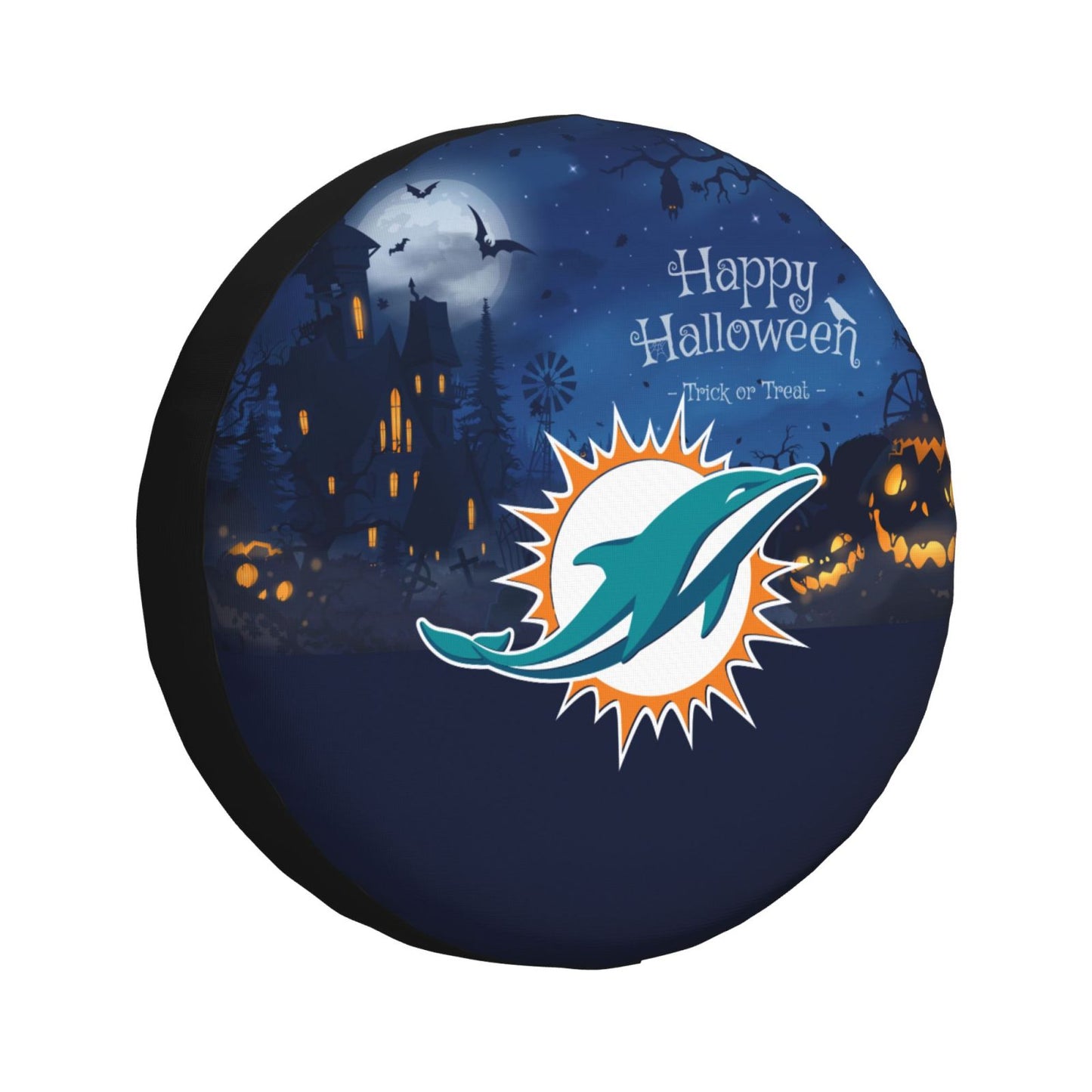 Miami Dolphins printed car tire cover Happy Halloween printed tire dust cover