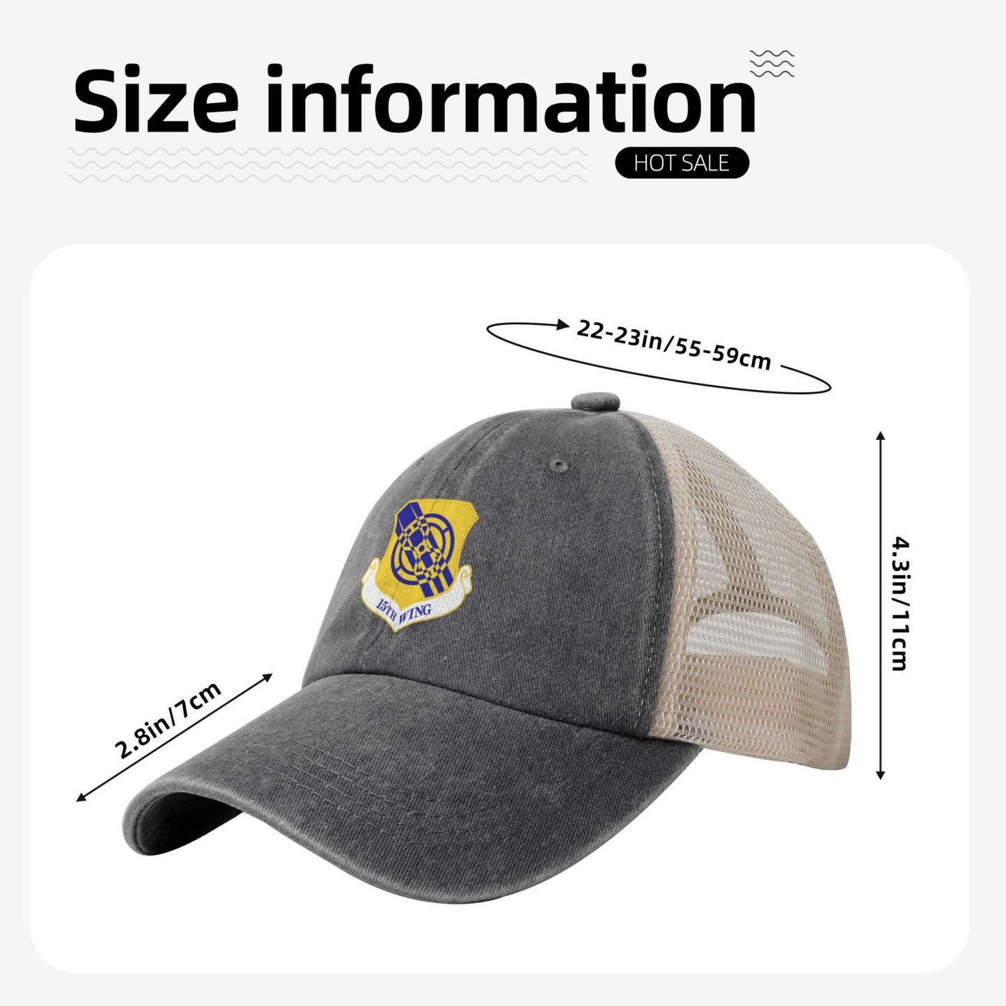 15th Wing Printed unisex baseball cap adjustable grid baseball cap veteran gift
