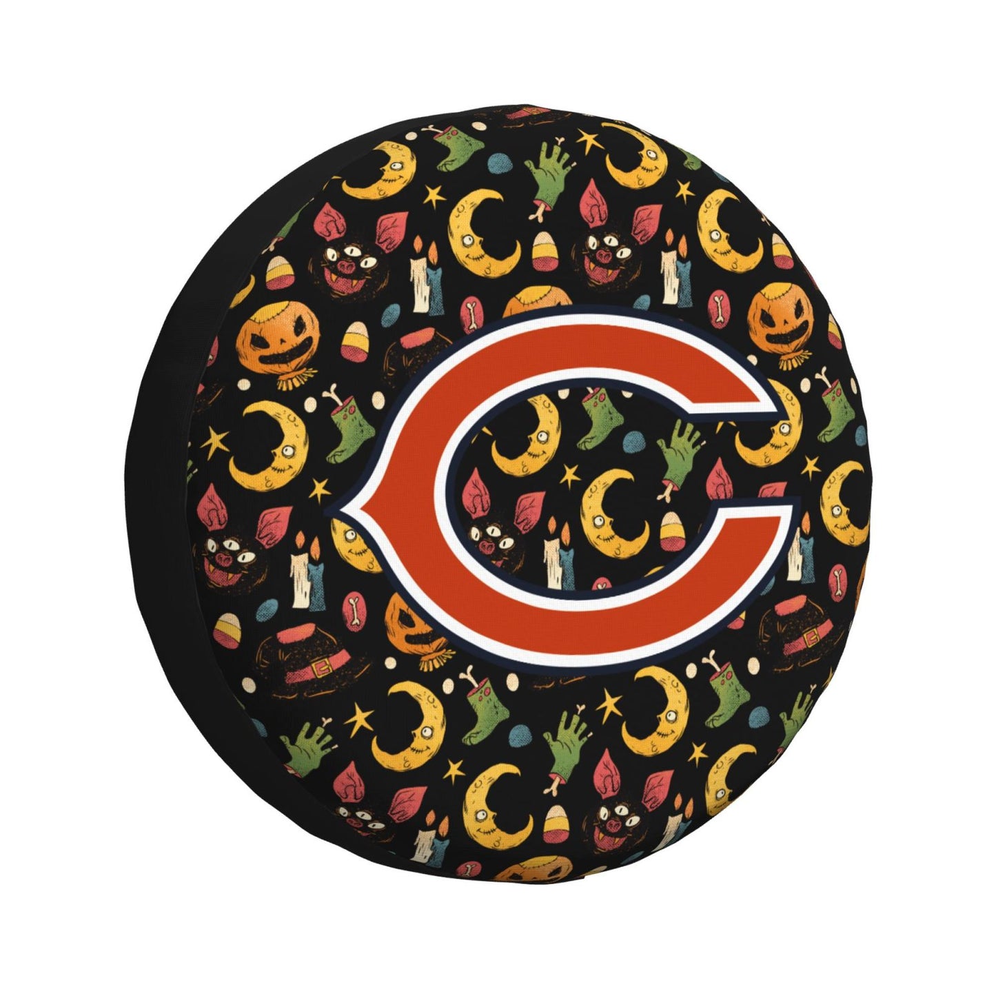 Chicago Bears logo Halloween Pumpkin Moon Print Car Tire Cover Tire Dust Cover