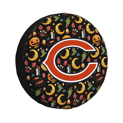 Chicago Bears logo Halloween Pumpkin Moon Print Car Tire Cover Tire Dust Cover