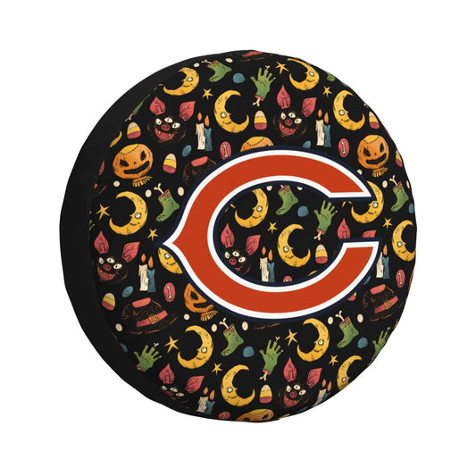 Chicago Bears logo Halloween Pumpkin Moon Print Car Tire Cover Tire Dust Cover