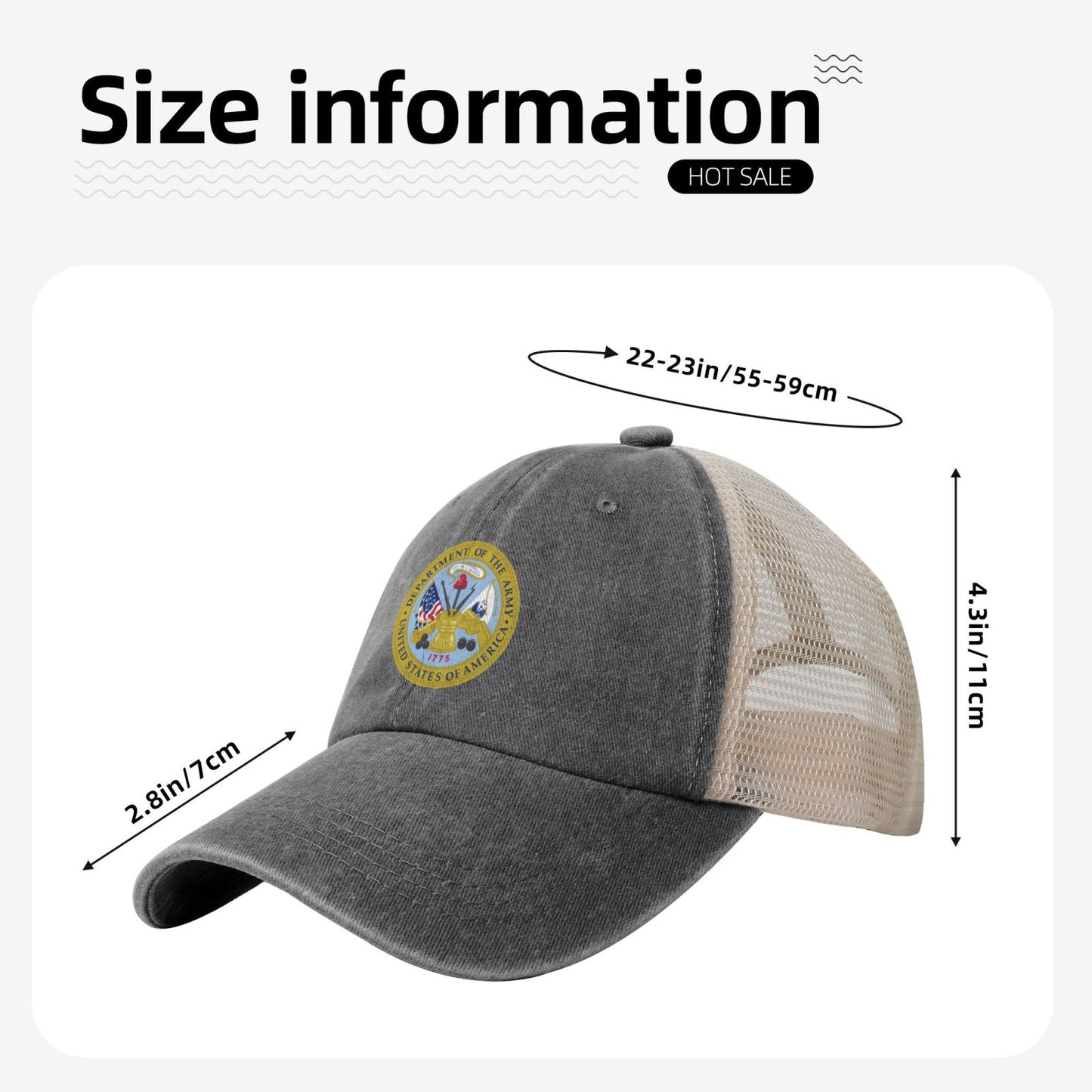 United States Department Of The Army Seal Printed unisex baseball cap adjustable grid baseball cap veteran gift