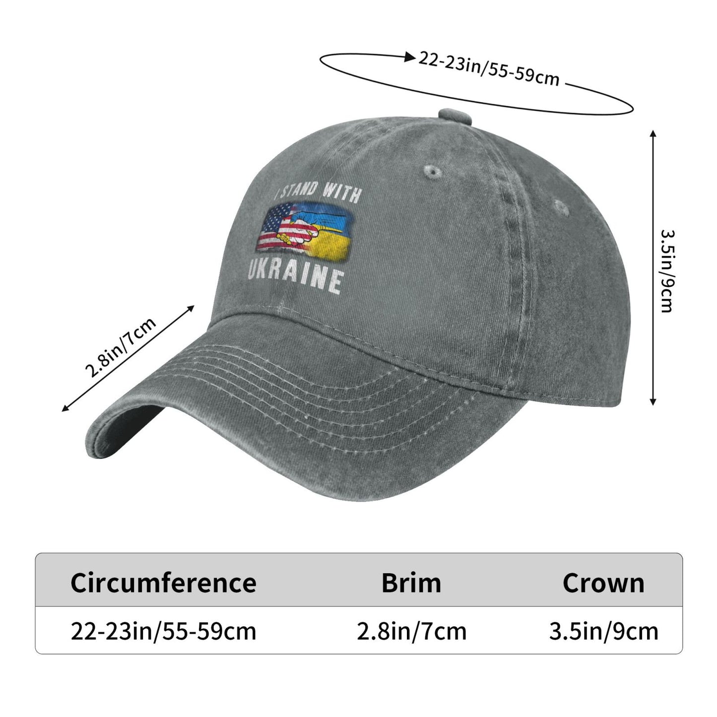 I Stand With Ukraine Ukrainian Flag Support Printed unisex baseball cap adjustable cap outdoor trucker hat veterans Gifts