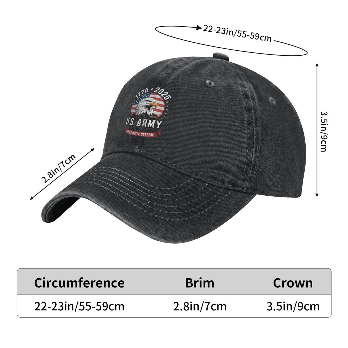 US Army 250th Anniversary 1775-2025 Printed unisex baseball cap outdoor hats adjustable cap trucker gift hat