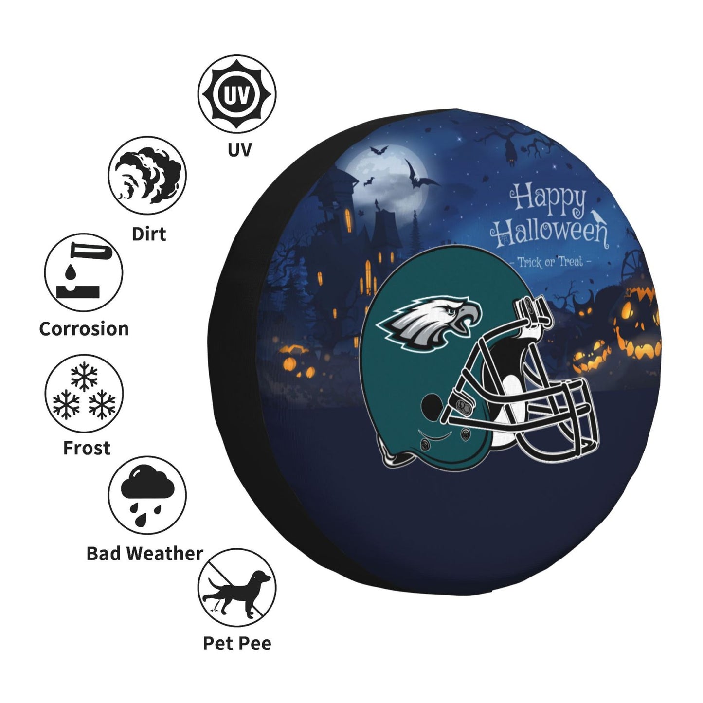 Philadelphia Eagles printed car tire cover Happy Halloween printed tire dust cover