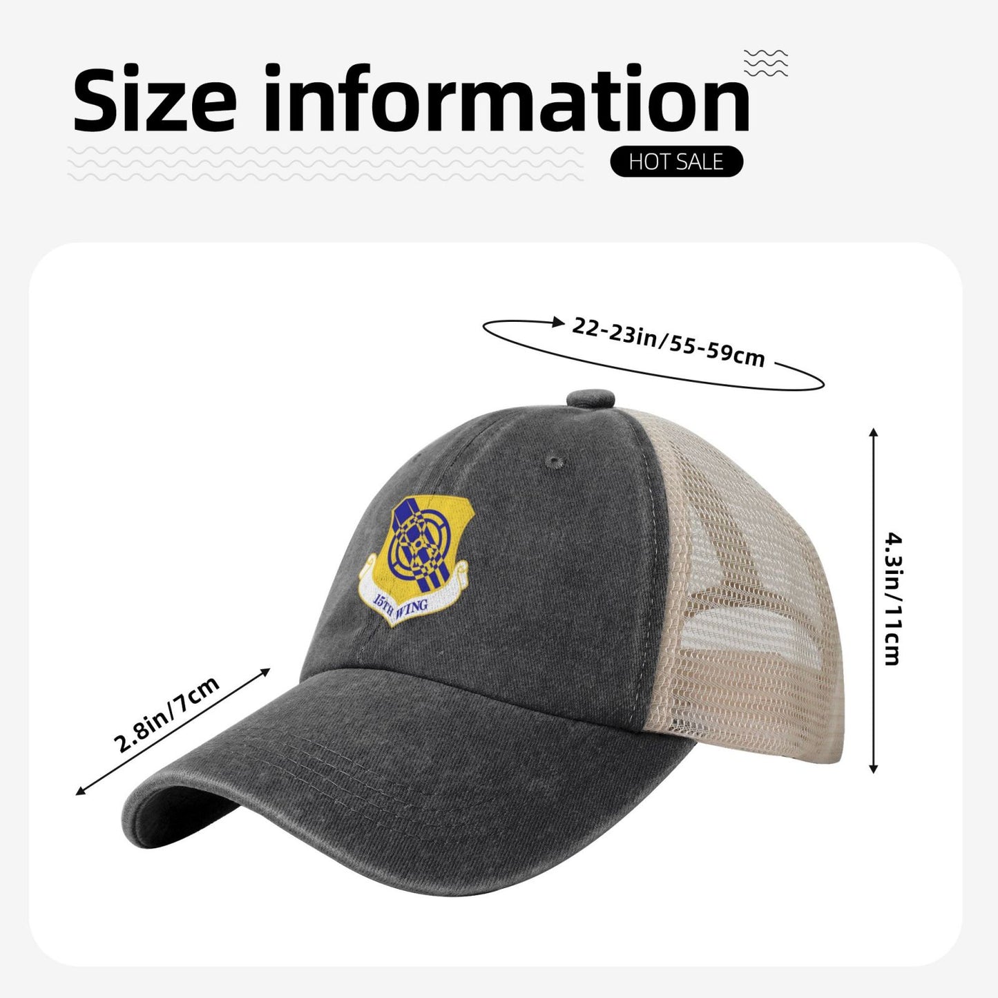 15th Wing Printed unisex baseball cap adjustable grid baseball cap veteran gift