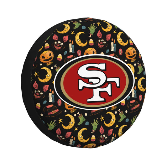 San Francisco 49ers logo Halloween Pumpkin Moon Print Car Tire Cover Tire Dust Cover