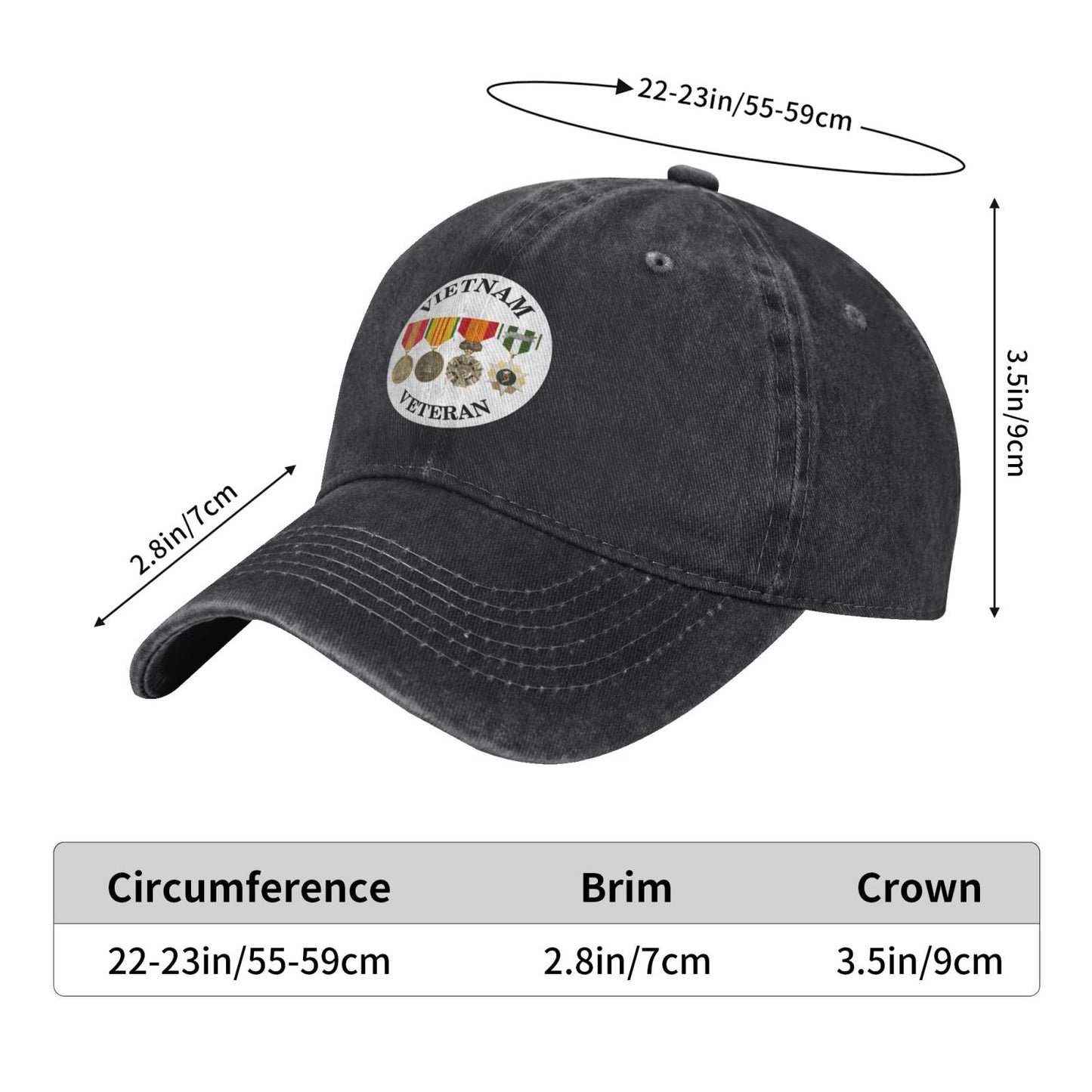 Army Vietnam Veteran Medals Printed unisex baseball cap adjustable cap outdoor sun hats trucker hat