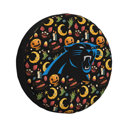 Carolina Panthers logo Halloween Pumpkin Moon Print Car Tire Cover Tire Dust Cover
