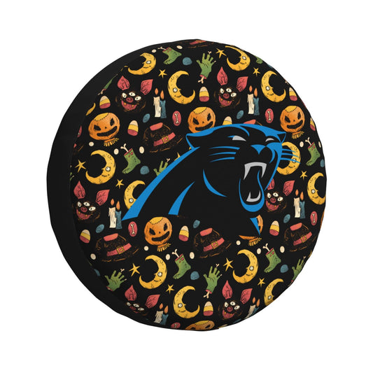 Carolina Panthers logo Halloween Pumpkin Moon Print Car Tire Cover Tire Dust Cover