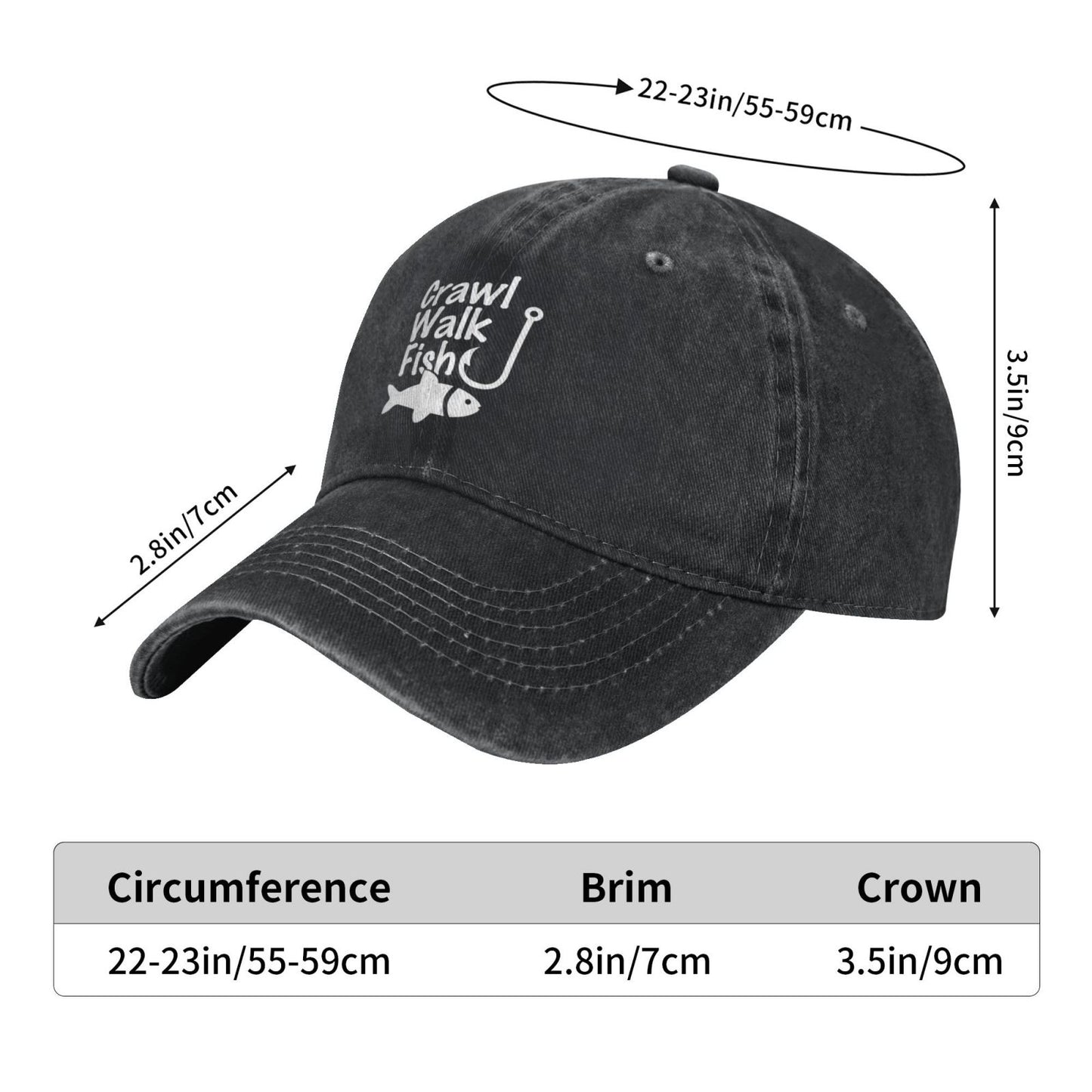 Crawl Walk Fish Printed unisex baseball cap outdoor hats adjustable cap trucker gift hat