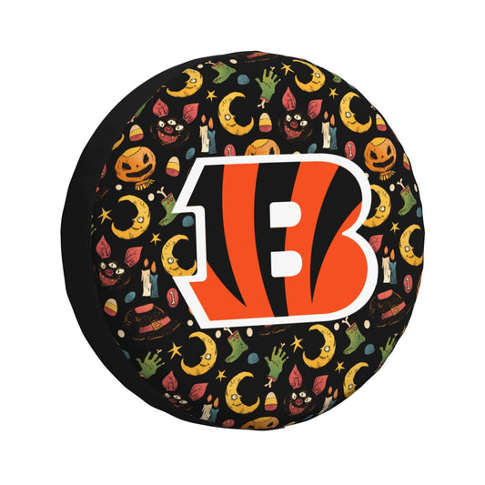 Cincinnati Bengals logo Halloween Pumpkin Moon Print Car Tire Cover Tire Dust Cover