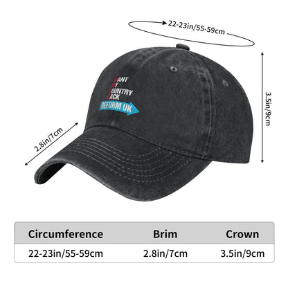I Want My Country Back Reform UK Printed unisex baseball cap adjustable cap outdoor sun hats trucker hat