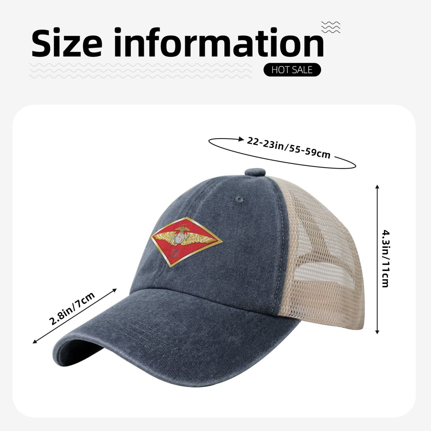 3MAW Embossed Printed unisex baseball cap adjustable grid baseball cap veteran gift
