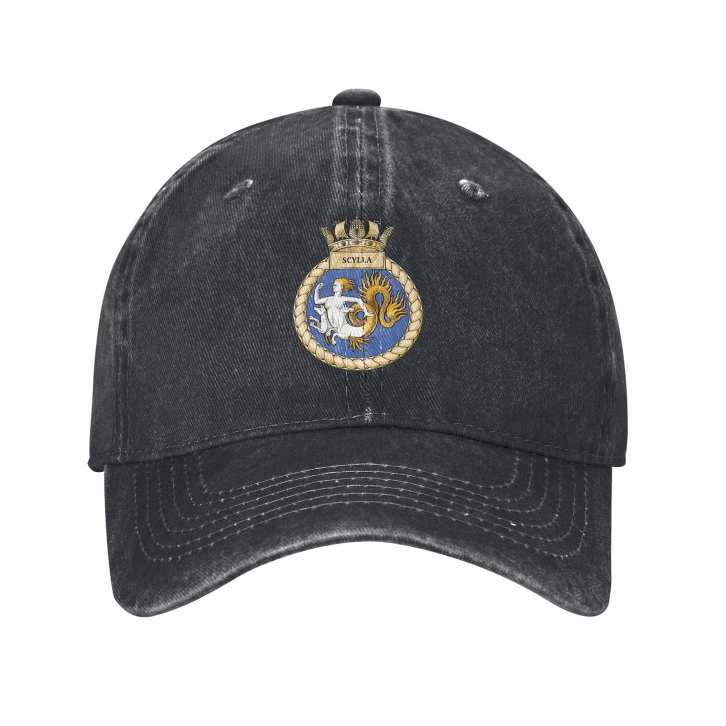 HMS Scylla Royal Navy Vintage Denim Printed unisex baseball cap adjustable cap outdoor trucker hat veterans Gifts